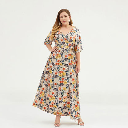 Floral Printed Split Smooth Comfortable Plus Size Dress