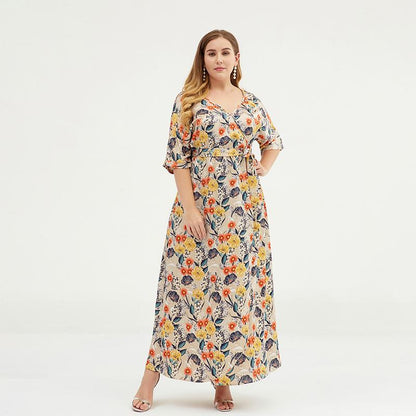 Floral Printed Split Smooth Comfortable Plus Size Dress