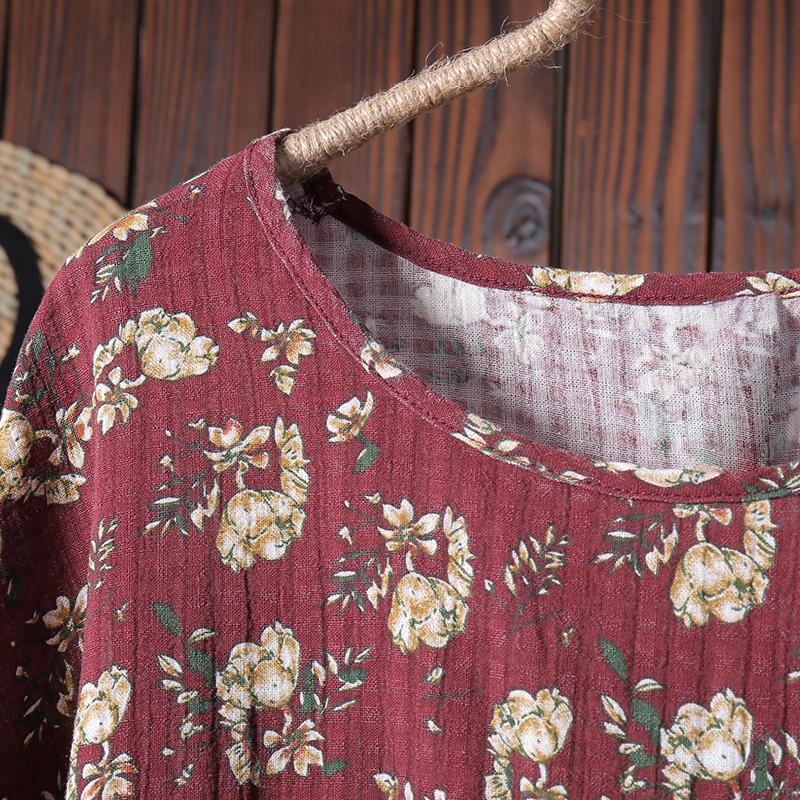 Floral Printing Casual Pleated Pullover T-Shirt