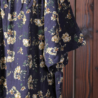 Floral Printing Casual Pleated Pullover T-Shirt