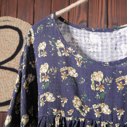 Floral Printing Casual Pleated Pullover T-Shirt