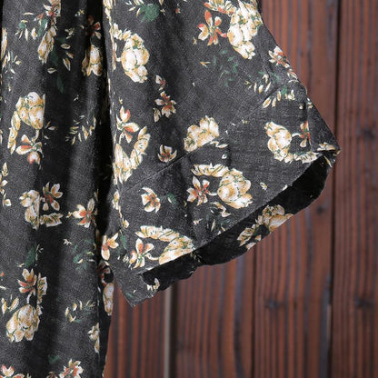 Floral Printing Casual Pleated Pullover T-Shirt