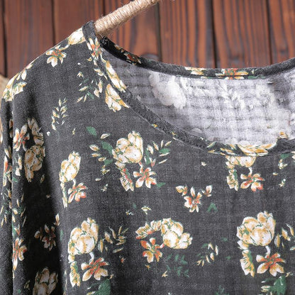 Floral Printing Casual Pleated Pullover T-Shirt