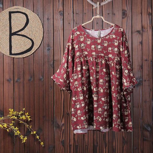Floral Printing Casual Pleated Pullover T-Shirt