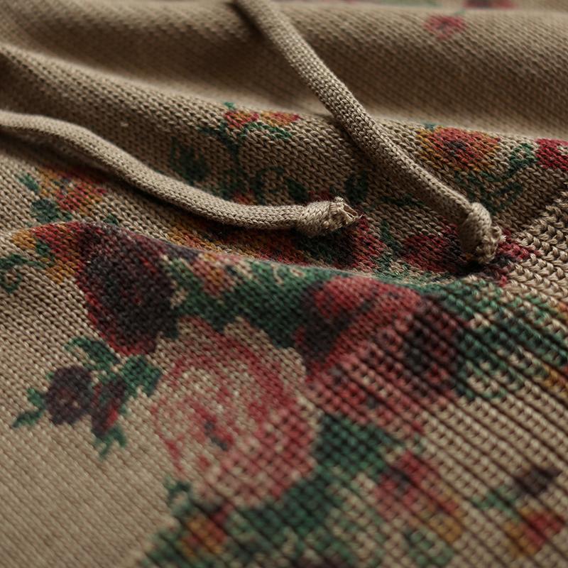 Floral Retro Casual Hooded Knit Sweater