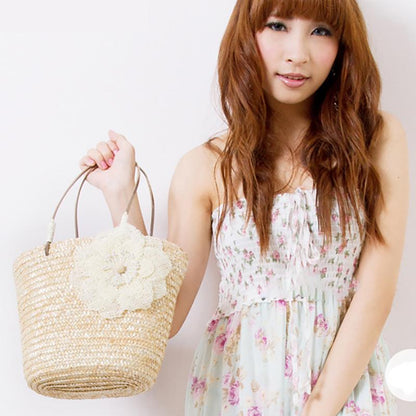 Flower Holiday Tote Beach Straw Weave Bag