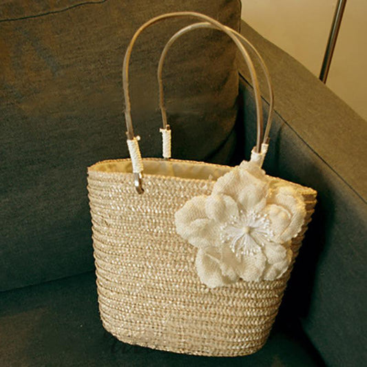 Flower Holiday Tote Beach Straw Weave Bag