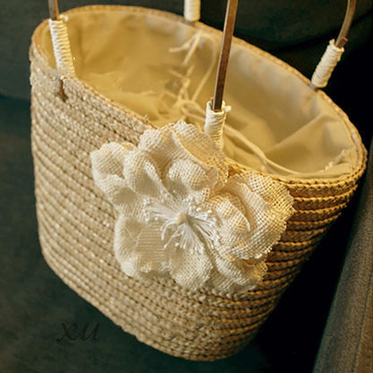 Flower Holiday Tote Beach Straw Weave Bag