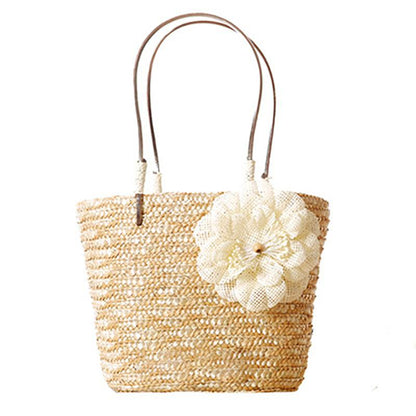 Flower Holiday Tote Beach Straw Weave Bag