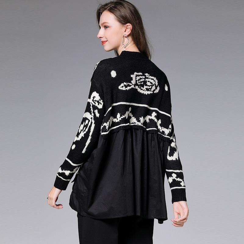 Flower Pattern Knit Stitching Fake Two-piece Sweater