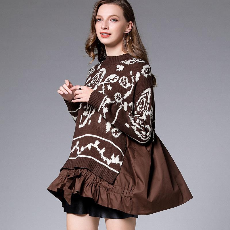Flower Pattern Knit Stitching Fake Two-piece Sweater