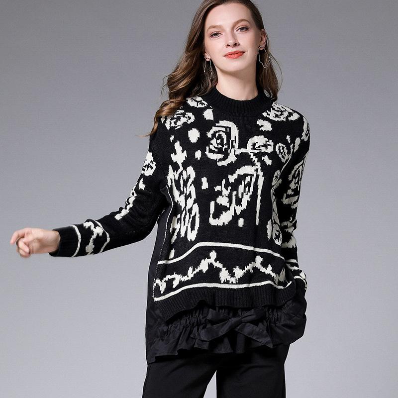 Flower Pattern Knit Stitching Fake Two-piece Sweater