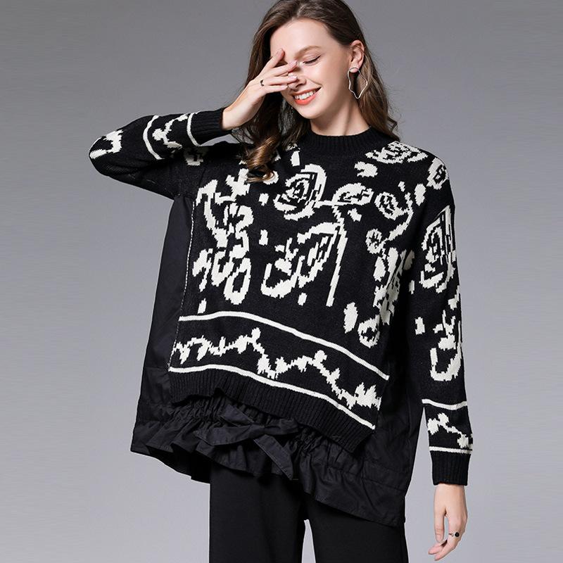 Flower Pattern Knit Stitching Fake Two-piece Sweater