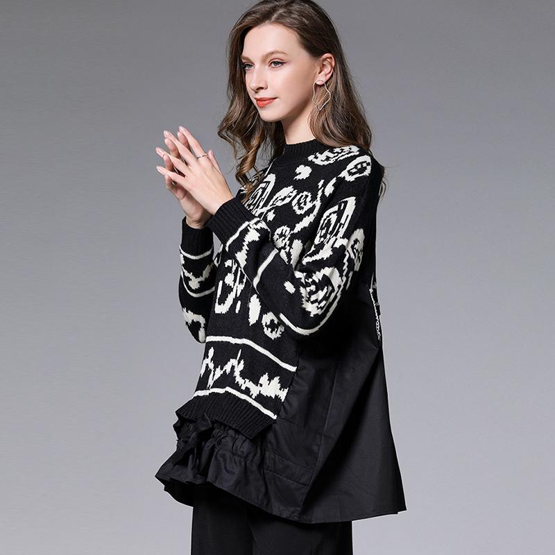 Flower Pattern Knit Stitching Fake Two-piece Sweater