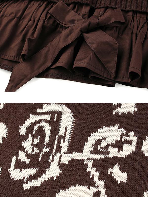 Flower Pattern Knit Stitching Fake Two-piece Sweater