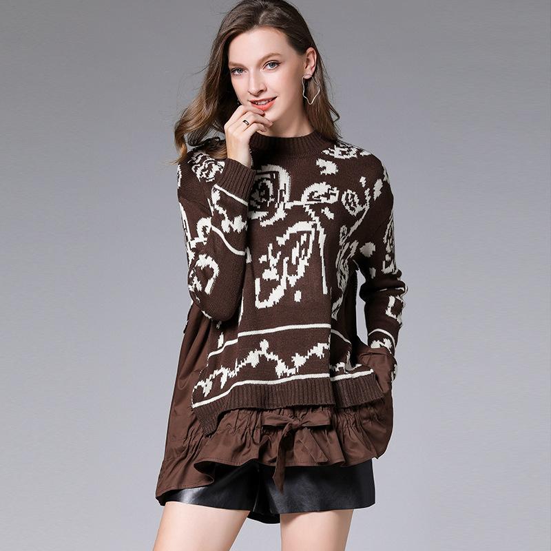 Flower Pattern Knit Stitching Fake Two-piece Sweater