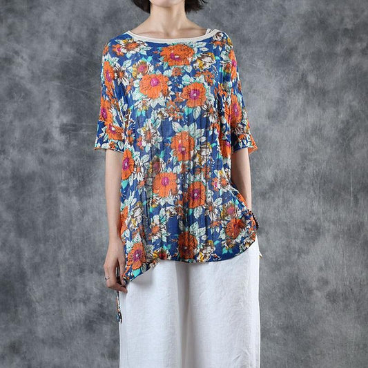 Flower Printed Soft Loose Knitting T-Shirt