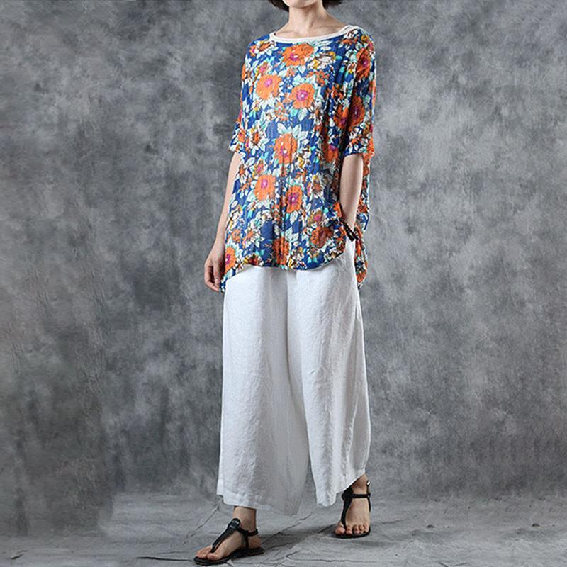 Flower Printed Soft Loose Knitting T-Shirt