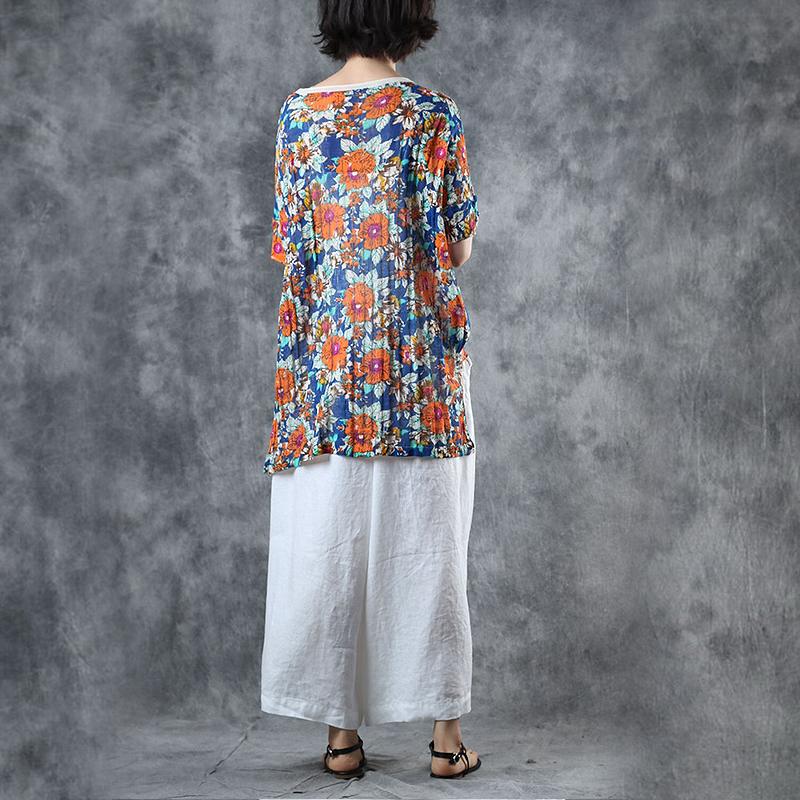 Flower Printed Soft Loose Knitting T-Shirt