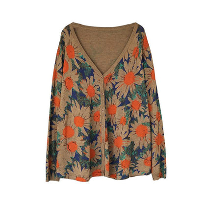 Flower V-Neck Loose Comfortable Knitted Shirt