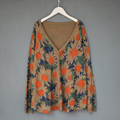 Flower V-Neck Loose Comfortable Knitted Shirt