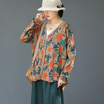 Flower V-Neck Loose Comfortable Knitted Shirt