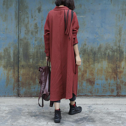 Folded Ribbon Design Casual Solid Color Coat