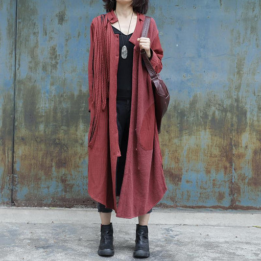 Folded Ribbon Design Casual Solid Color Coat
