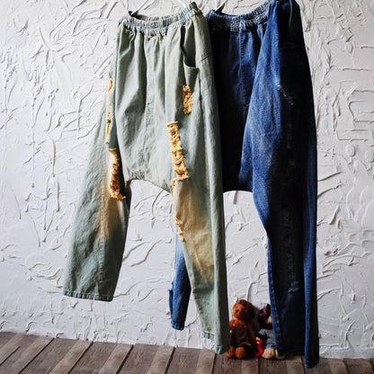 Frayed Retro Casual Solid Color Harem Jeans