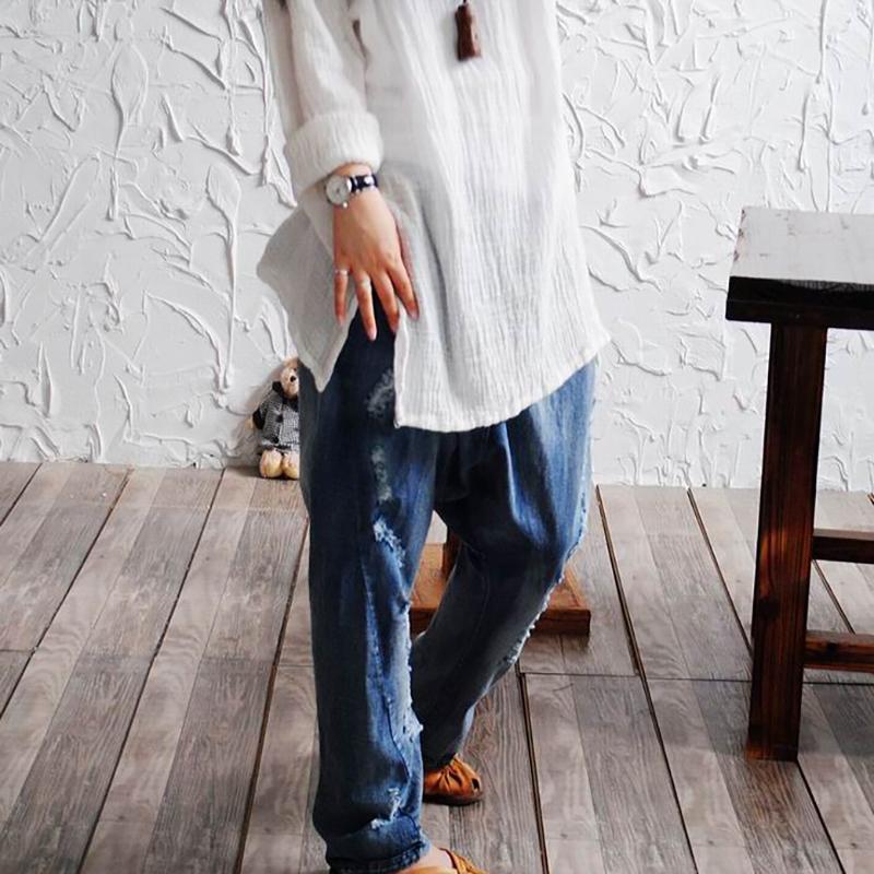Frayed Retro Casual Solid Color Harem Jeans