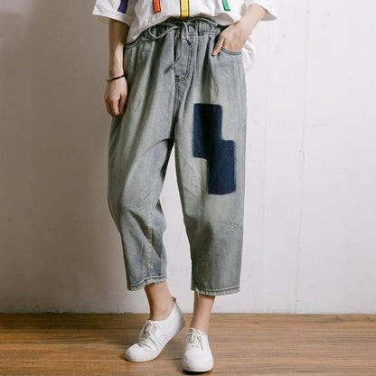 Frayed Solid Color Drawstring Casual Jeans