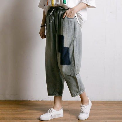 Frayed Solid Color Drawstring Casual Jeans