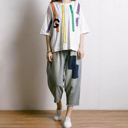 Frayed Solid Color Drawstring Casual Jeans