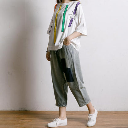 Frayed Solid Color Drawstring Casual Jeans