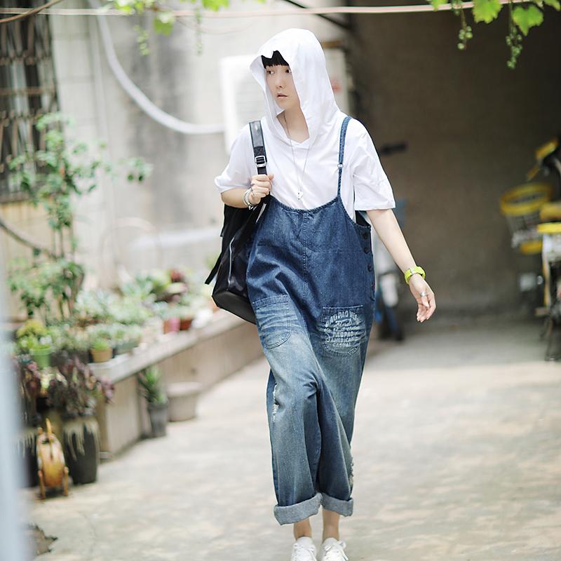 Frayed Solid Color Loose Casual Jumpsuit