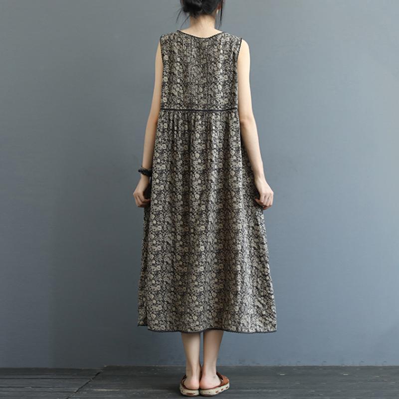 Front And Rear Folds Print Sleeveless Dress