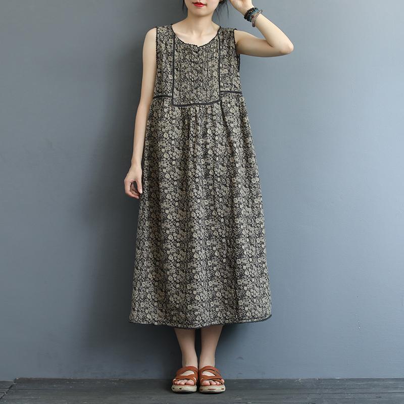 Front And Rear Folds Print Sleeveless Dress