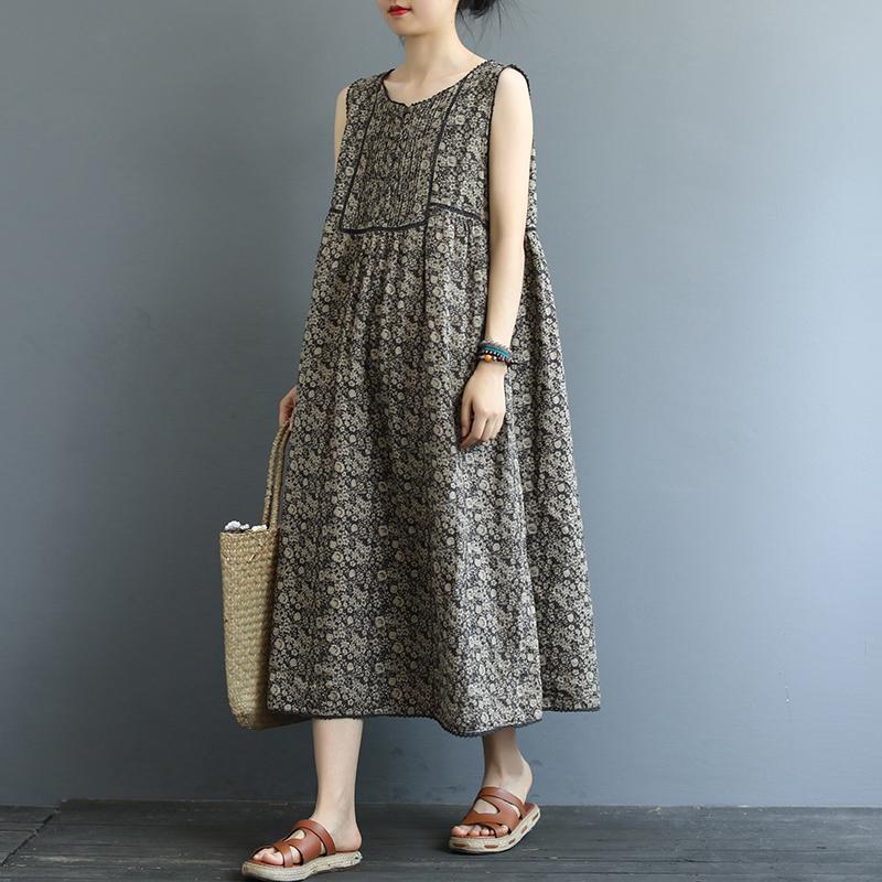 Front And Rear Folds Print Sleeveless Dress