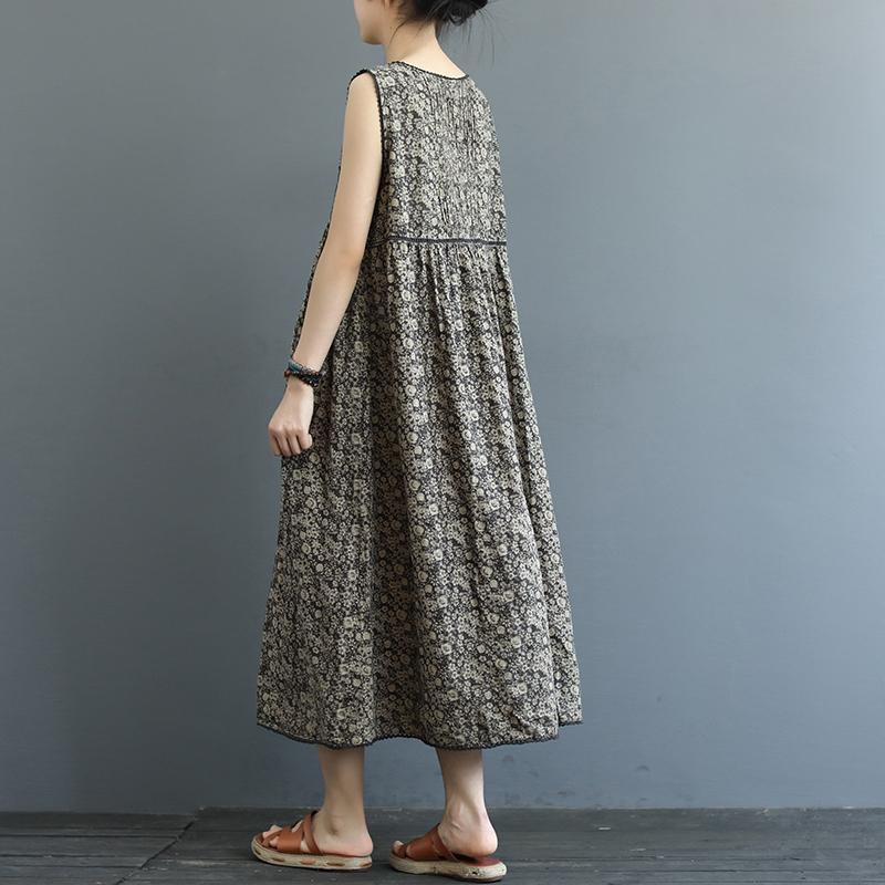 Front And Rear Folds Print Sleeveless Dress