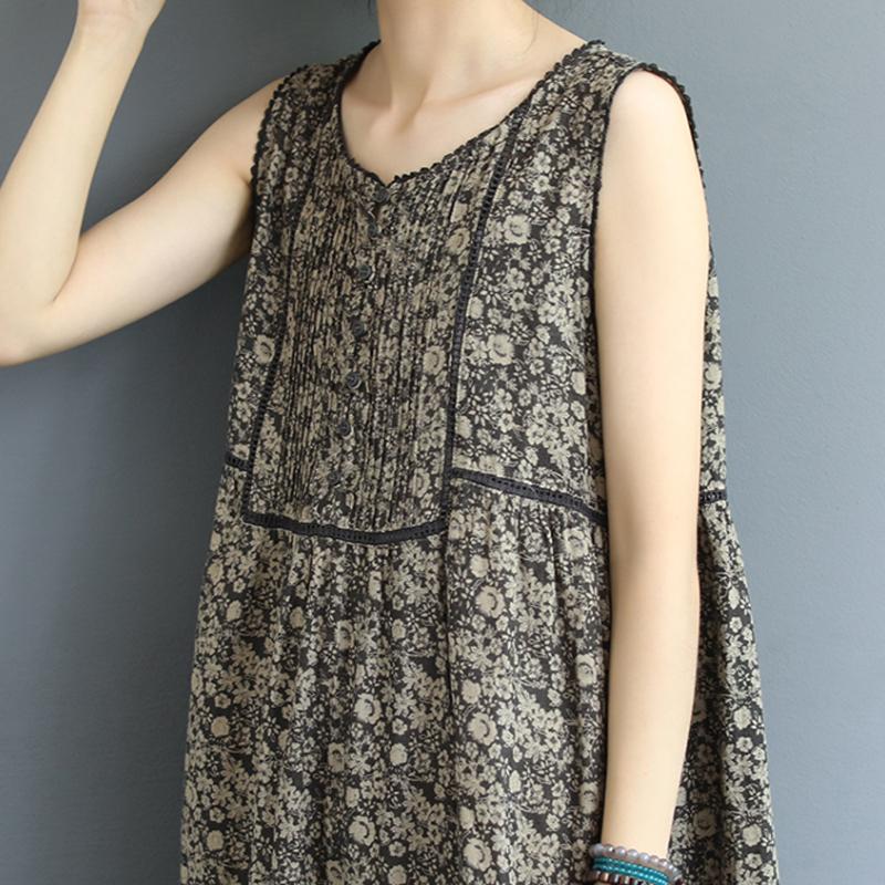 Front And Rear Folds Print Sleeveless Dress