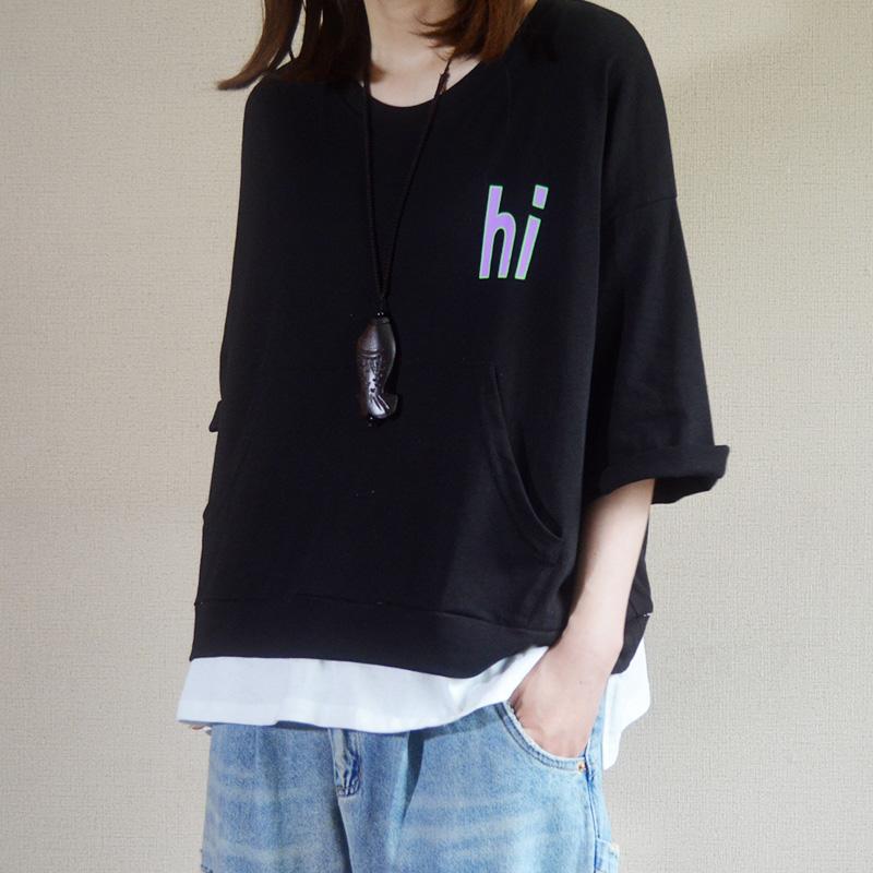 Front Pocket Letter Printed Casual T-Shirt