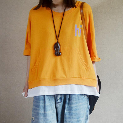 Front Pocket Letter Printed Casual T-Shirt