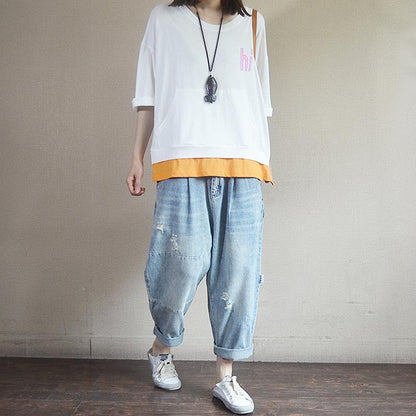 Front Pocket Letter Printed Casual T-Shirt