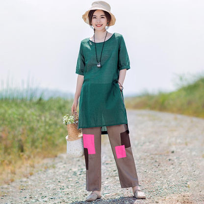 Gauzy Pure Color Split Elegant Long T-Shirt
