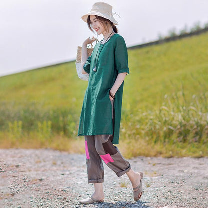 Gauzy Pure Color Split Elegant Long T-Shirt