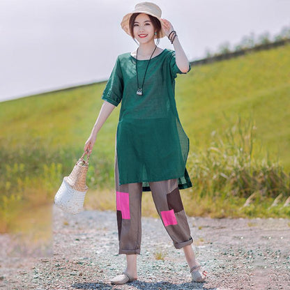 Gauzy Pure Color Split Elegant Long T-Shirt