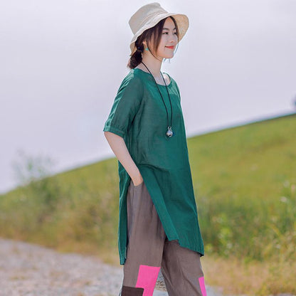 Gauzy Pure Color Split Elegant Long T-Shirt