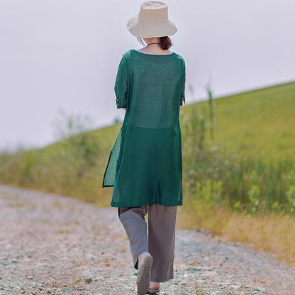 Gauzy Pure Color Split Elegant Long T-Shirt
