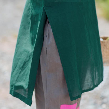 Gauzy Pure Color Split Elegant Long T-Shirt