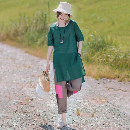 Gauzy Pure Color Split Elegant Long T-Shirt